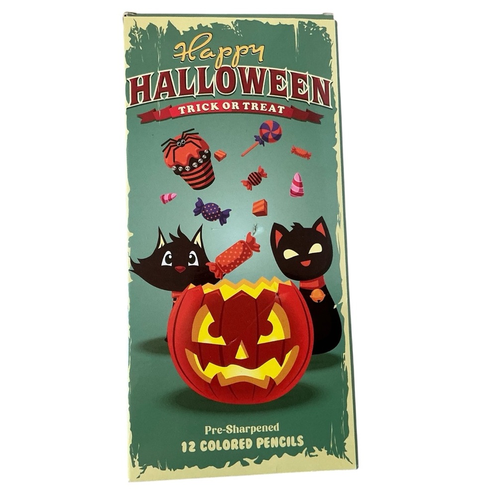 Happy Halloween trick or treat pre-sharpened 12 colored pencils Vintage